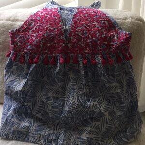 THML Blue and White Patterned Top